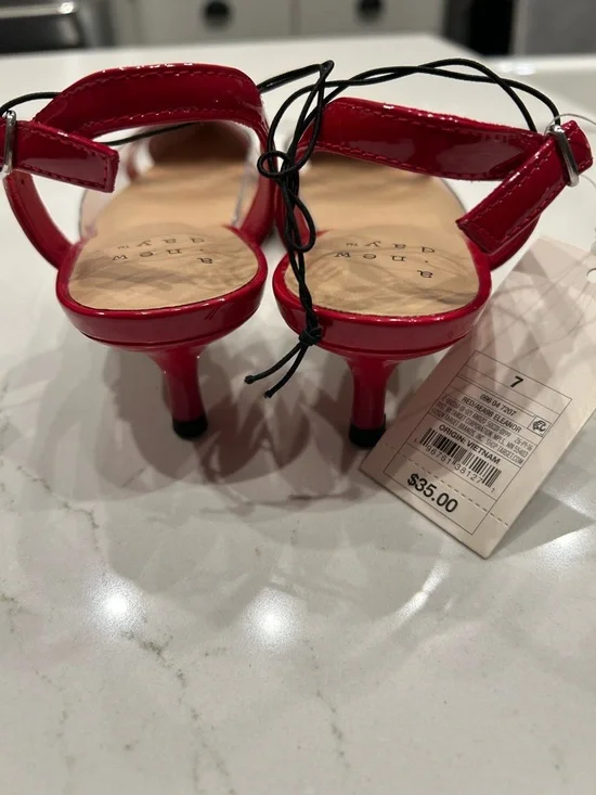 a new day Red Patent Pointed Toe Slingback Heels with Clear Panels - Picture 3 of 6